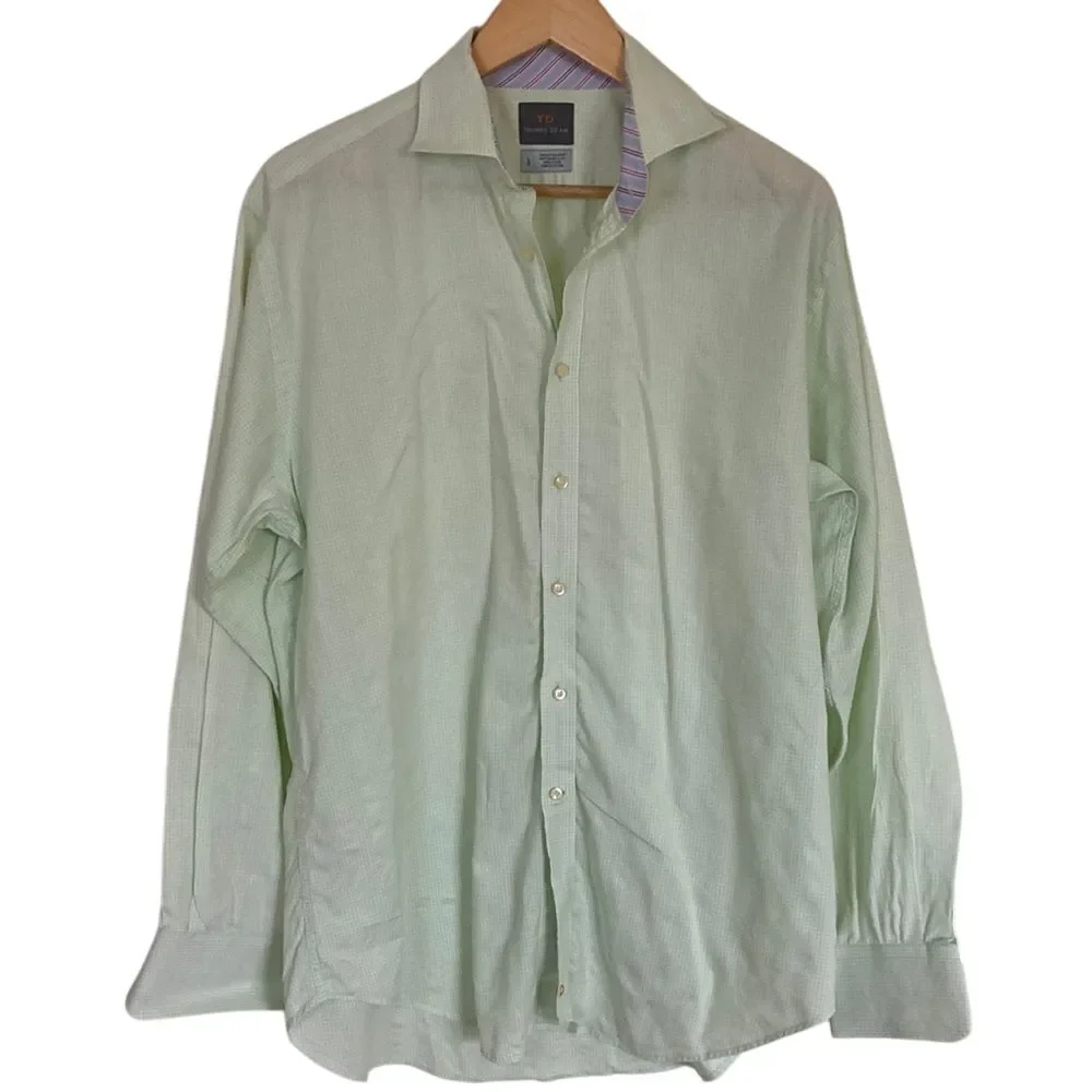 Thomas Dean Men's‎ Long Sleeve Button Front in Celery Green White Size Large